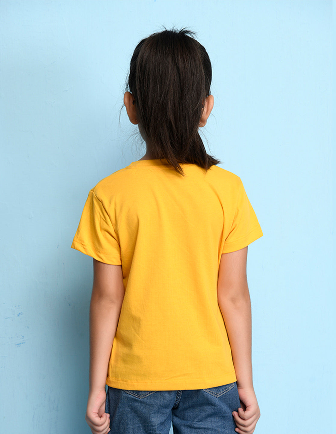 Nusyl Girl's Yellow Little Star Text Printed Regular Fit T-Shirt