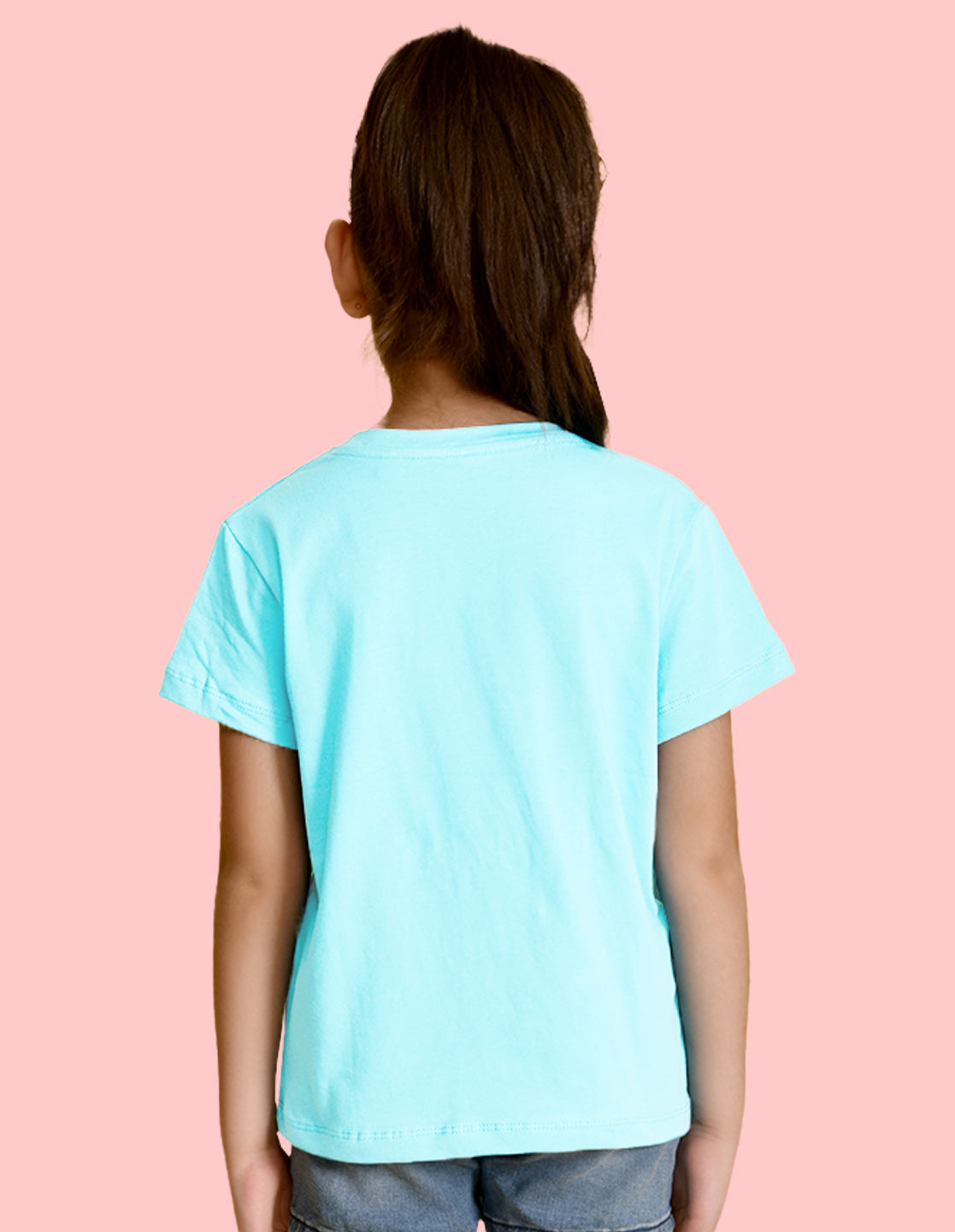 Nusyl Girl's Sky Blue Little Star Text Printed Regular Fit T-Shirt