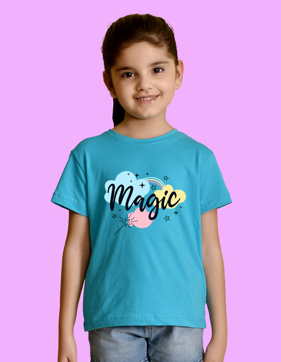 NUSYL Girls Sky Blue & Hot Pink & Orange Text Printed Half Sleeves T-Shirt Pack of 3