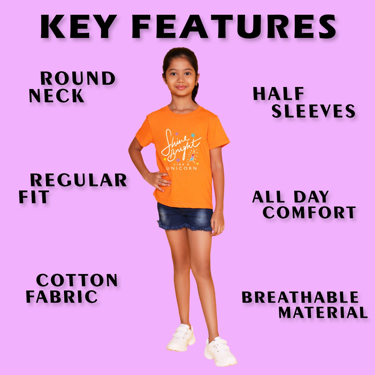 NUSYL Girls Sky Blue & Hot Pink & Orange Text Printed Half Sleeves T-Shirt Pack of 3