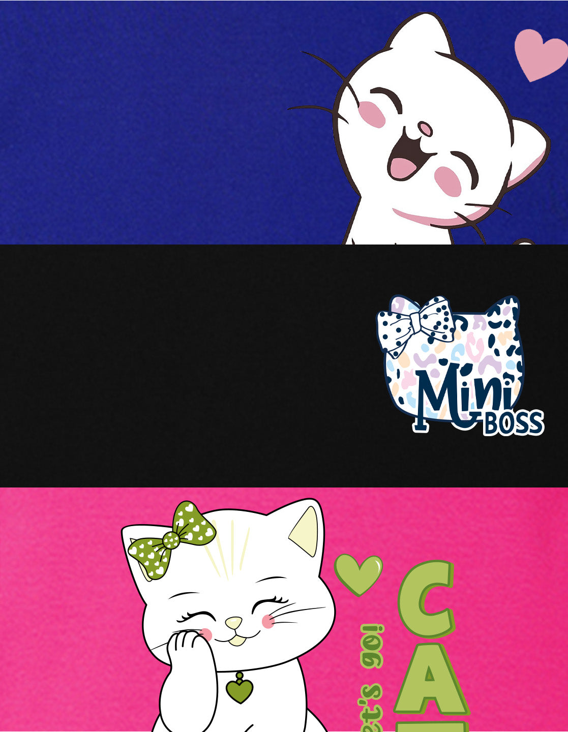 NUSYL Girls Royal Blue & Black & Hot Pink Cute Cat Printed Half Sleeves T-Shirt Pack of 3