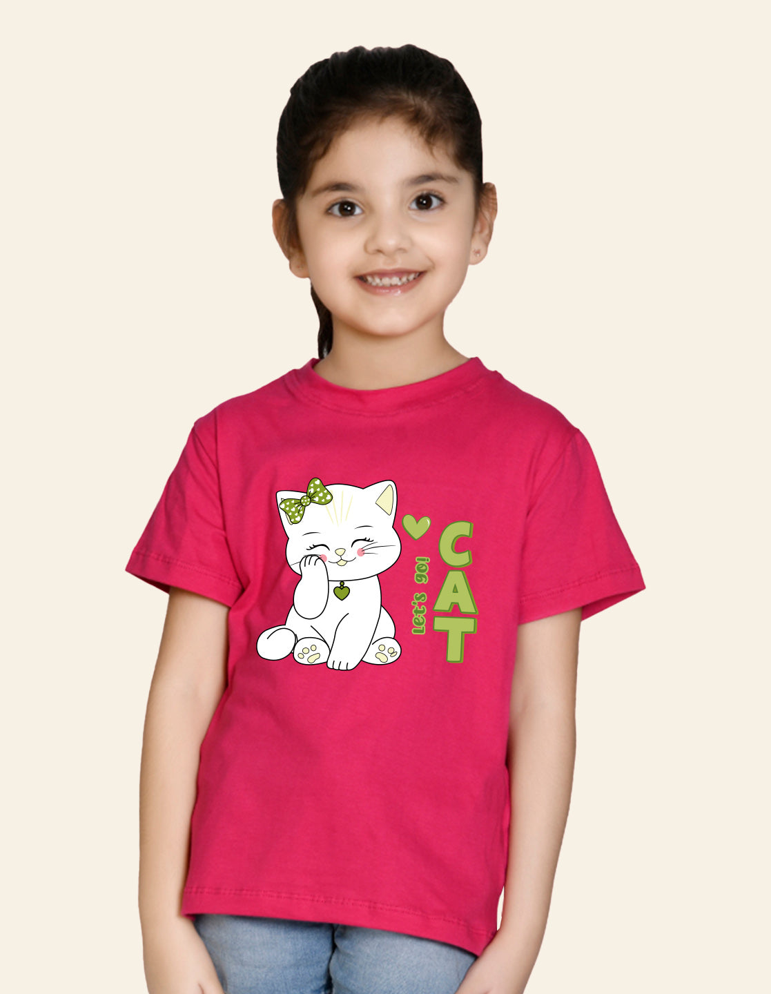 NUSYL Girls Royal Blue & Black & Hot Pink Cute Cat Printed Half Sleeves T-Shirt Pack of 3