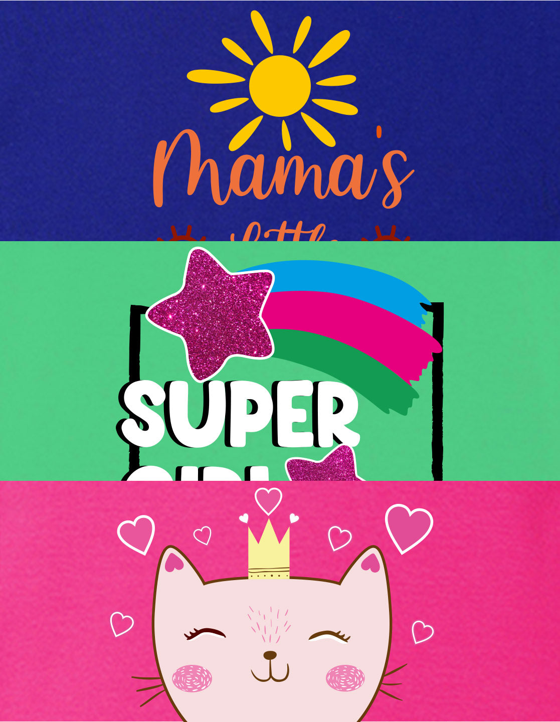NUSYL Girls Green & Hot Pink & Royal Blue Super Girl Text Printed Half Sleeves T-Shirt Pack of 3