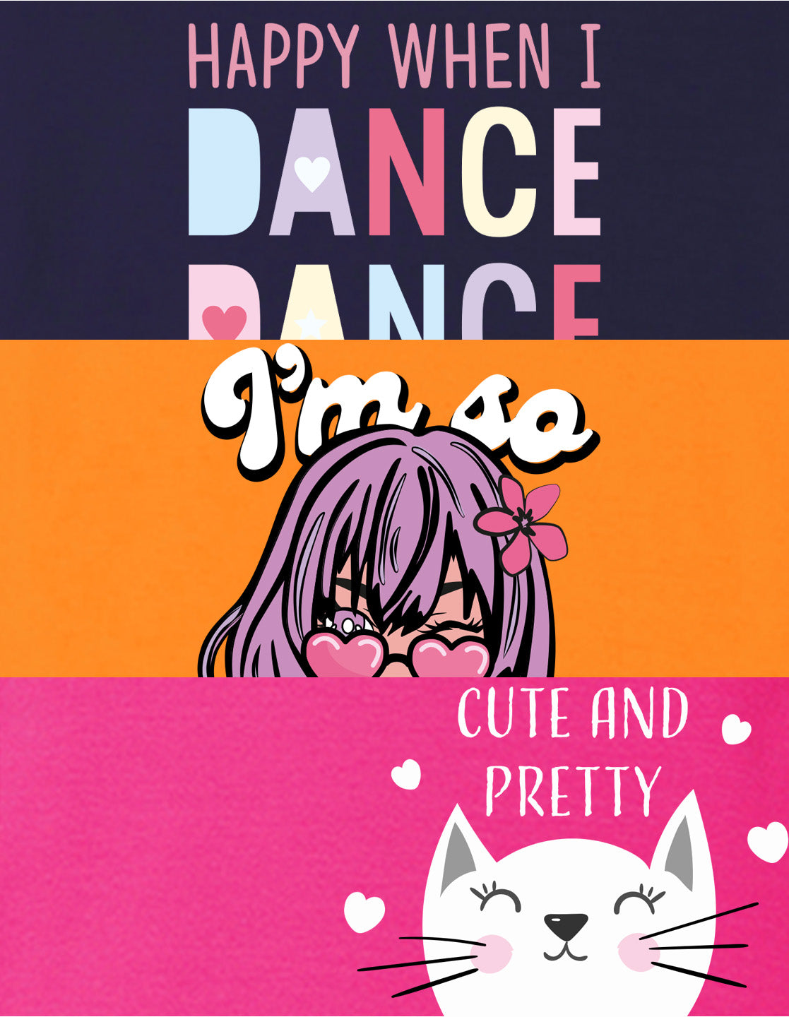 NUSYL Girls Orange & Hot Pink & Navy Blue Cute And Pretty Text Printed T-Shirt Pack of 3
