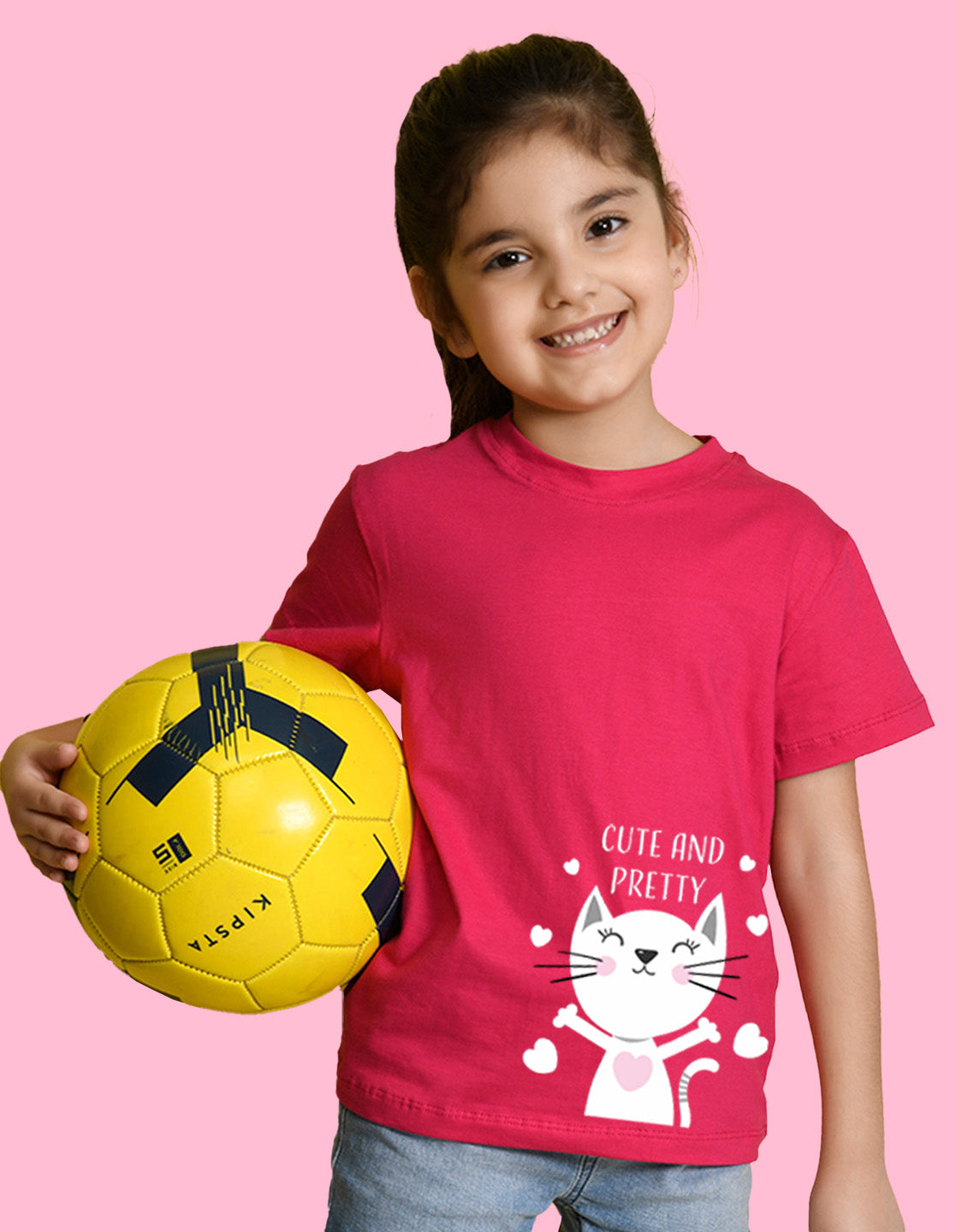 NUSYL Girls Orange & Hot Pink & Navy Blue Cute And Pretty Text Printed T-Shirt Pack of 3