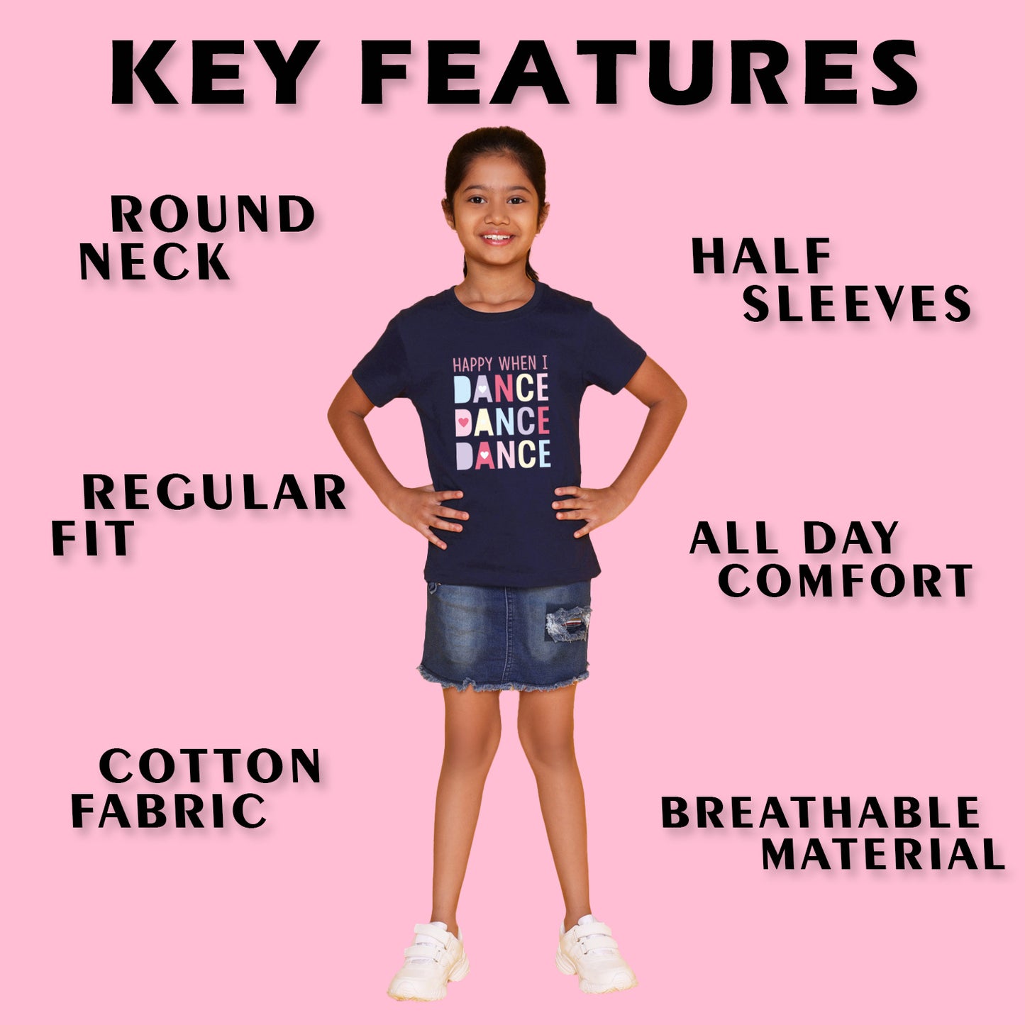 NUSYL Girls Orange & Hot Pink & Navy Blue Cute And Pretty Text Printed T-Shirt Pack of 3