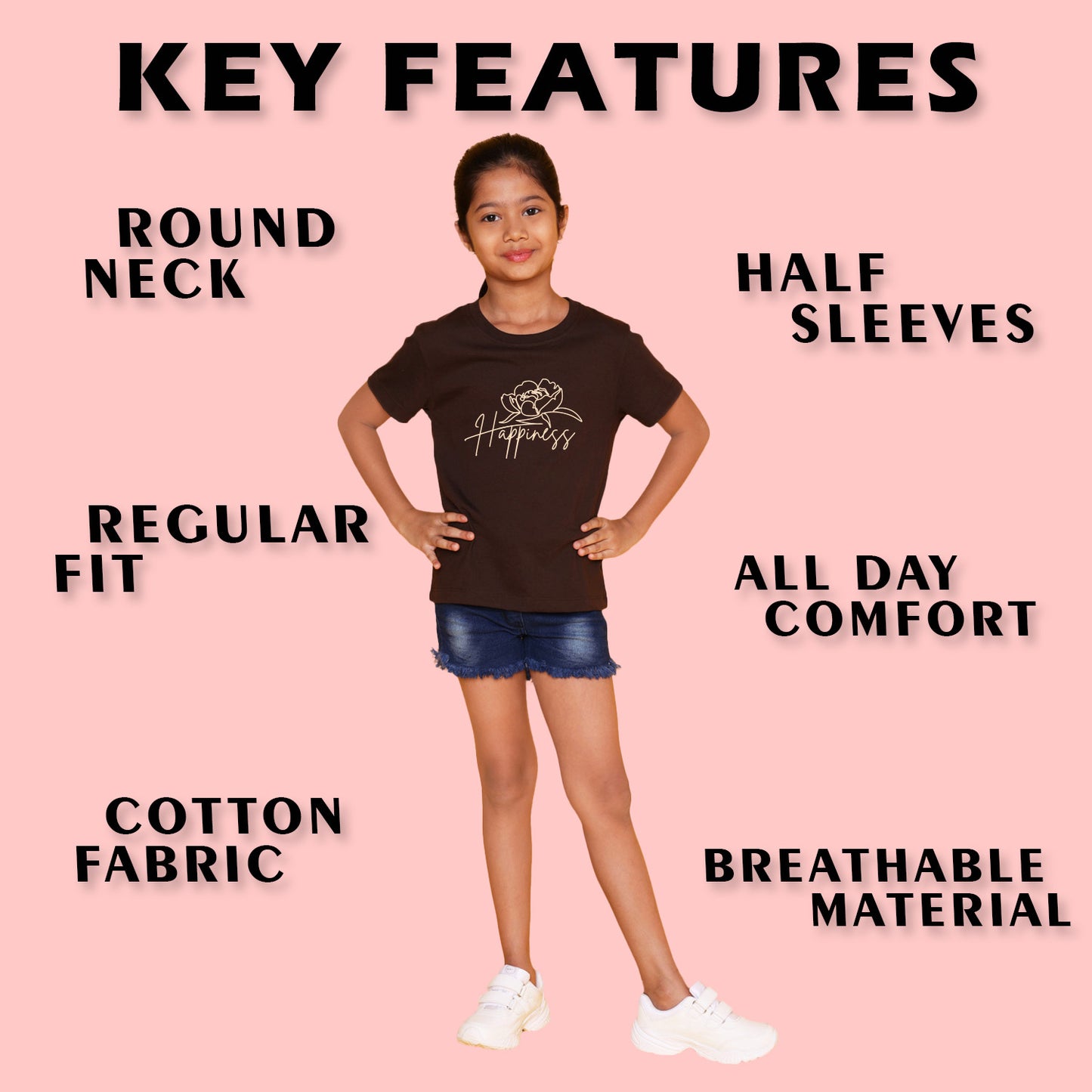 NUSYL Girls Sky Blue & Green & Brown Multi Text Printed Half Sleeves T-Shirt Pack of 3