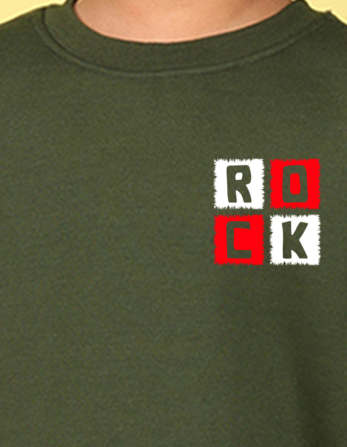 NUSYL Boy's Olive Rock text Printed Oversized Round neck Sweatshirt