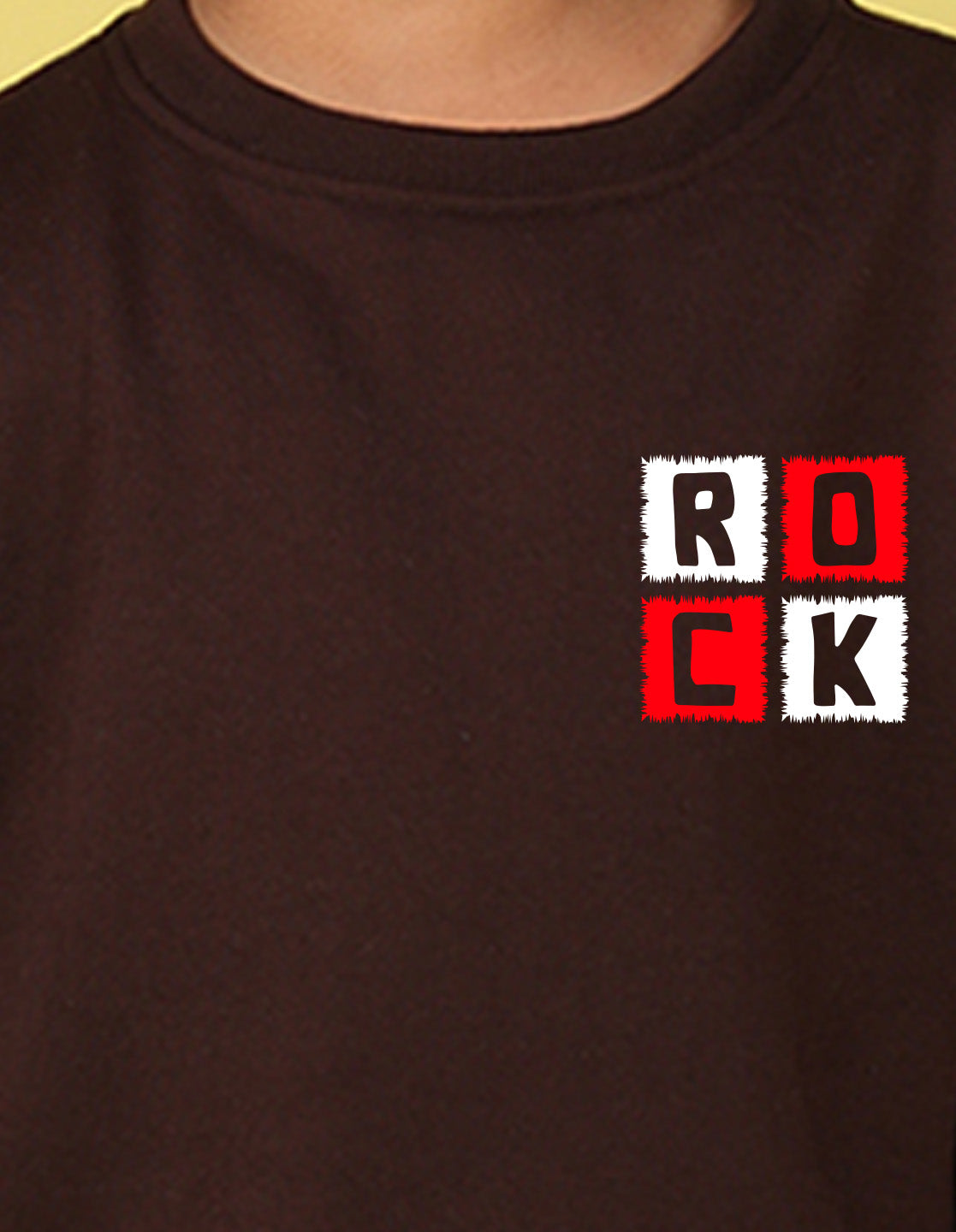 NUSYL Boy's Brown Rock text Printed Oversized Round neck Sweatshirt