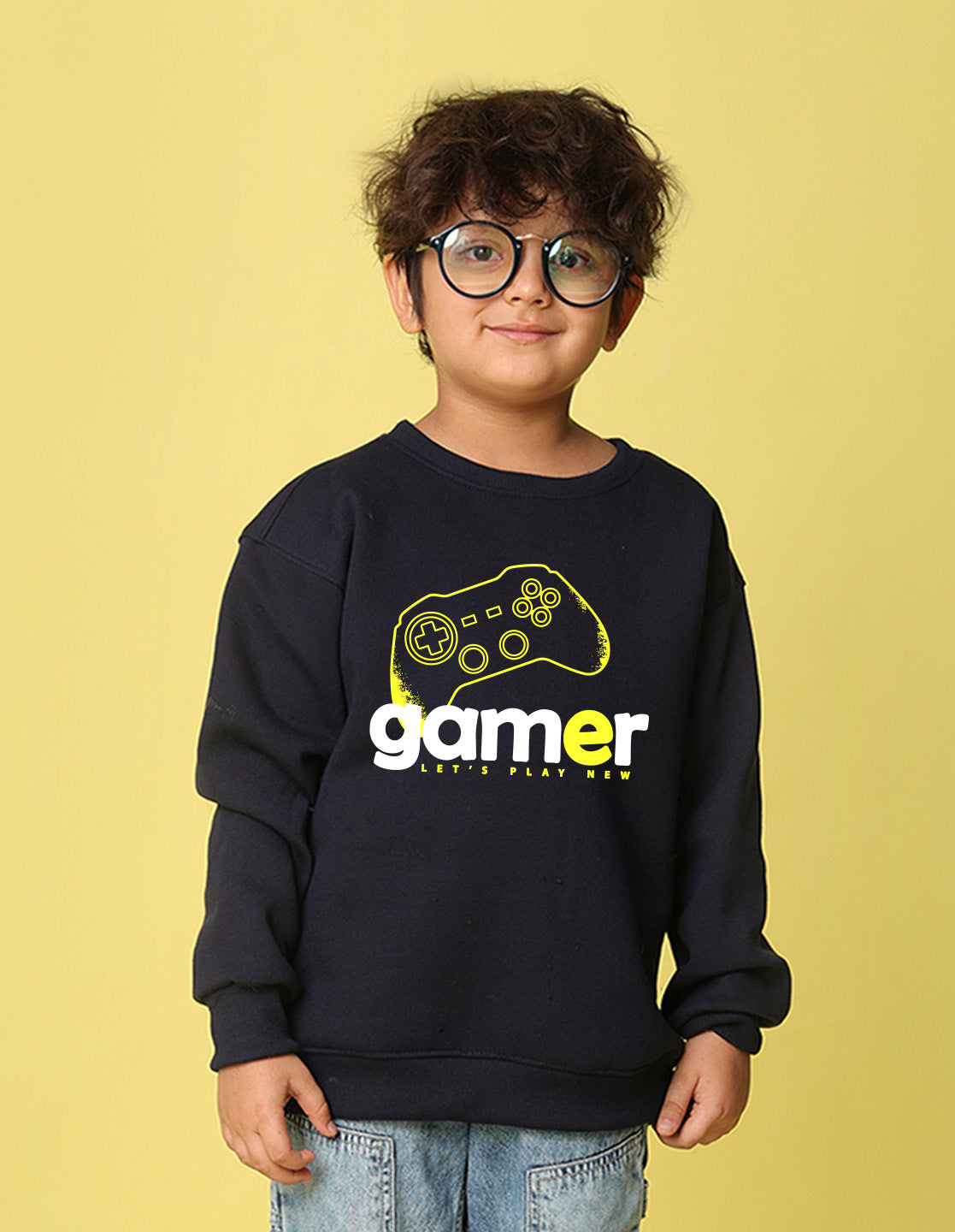 NUSYL Boy's Navy Blue Gamer text Printed Oversized Round neck Sweatshirt