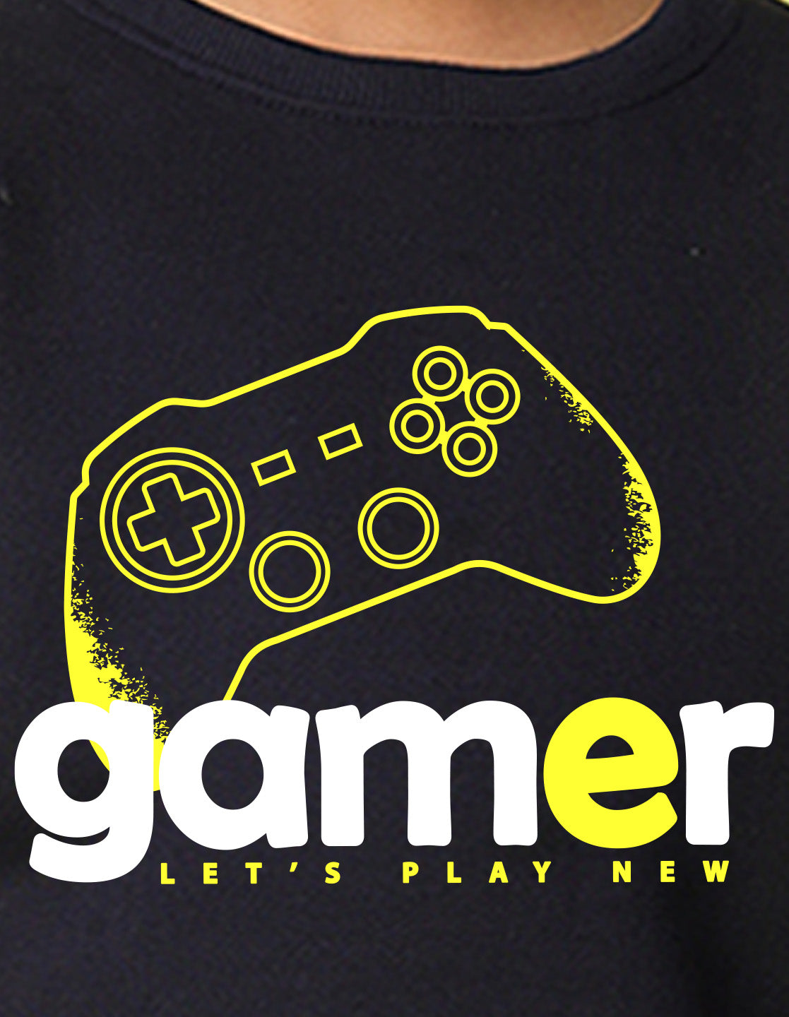 NUSYL Boy's Navy Blue Gamer text Printed Oversized Round neck Sweatshirt