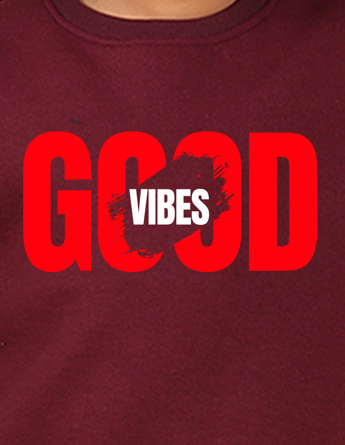 NUSYL Boy's Burgundy Good Vibes text Printed Oversized Round neck Sweatshirt