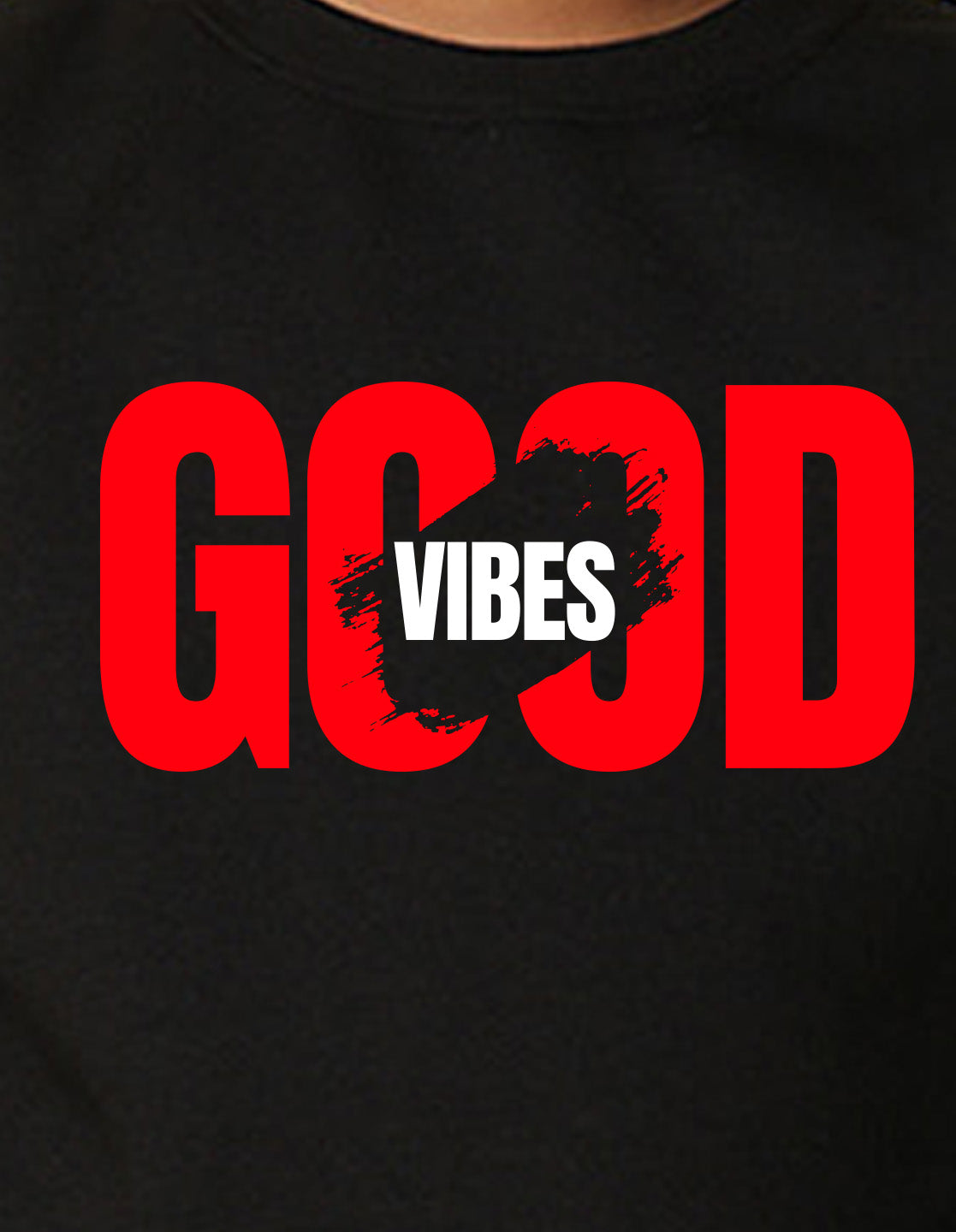 NUSYL Boy's Black Good Vibes text Printed Oversized Round neck Sweatshirt