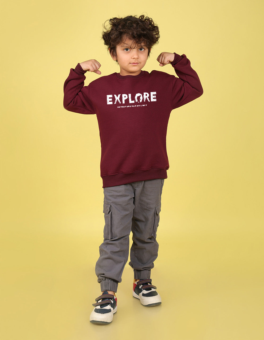 NUSYL Boy's Burgundy Explore text Printed Oversized Round neck Sweatshirt