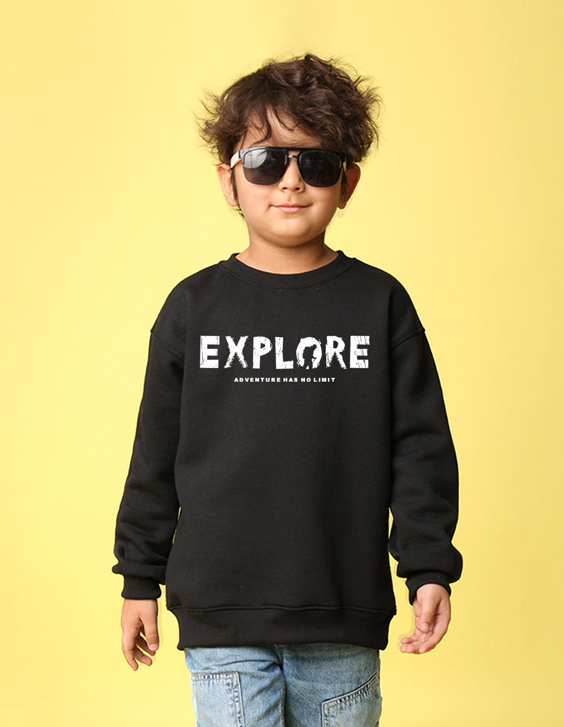 NUSYL Boy's Black Explore text Printed Oversized Round neck Sweatshirt