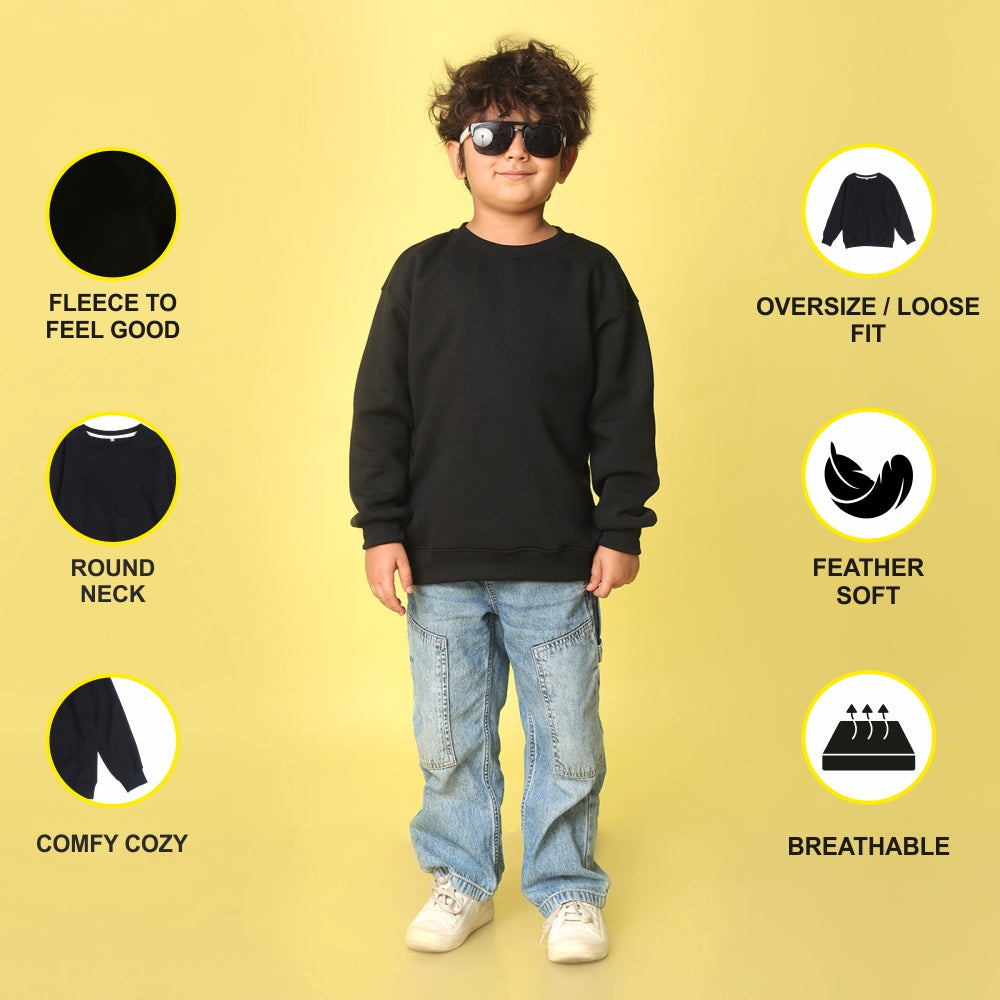 NUSYL Boy's Black Explore text Printed Oversized Round neck Sweatshirt