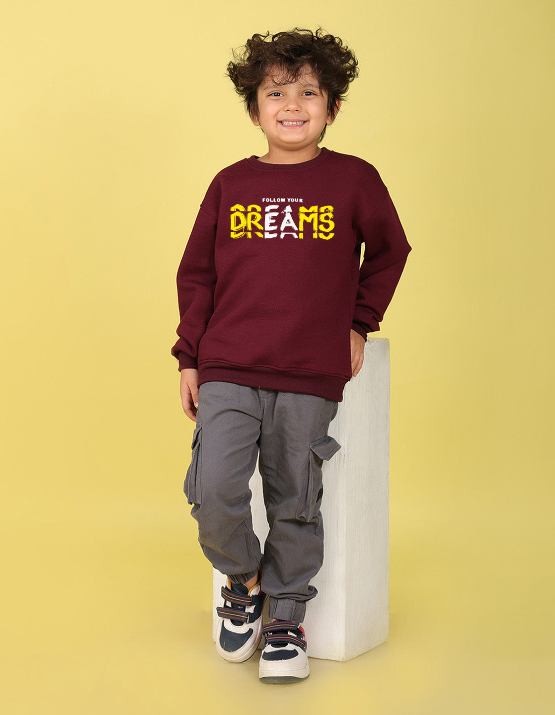 NUSYL Boy's Burgundy Dreams text Printed Oversized Round neck Sweatshirt