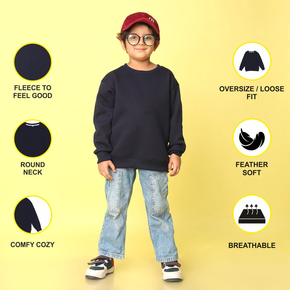 NUSYL Boy's Navy Blue Dreams text Printed Oversized Round neck Sweatshirt