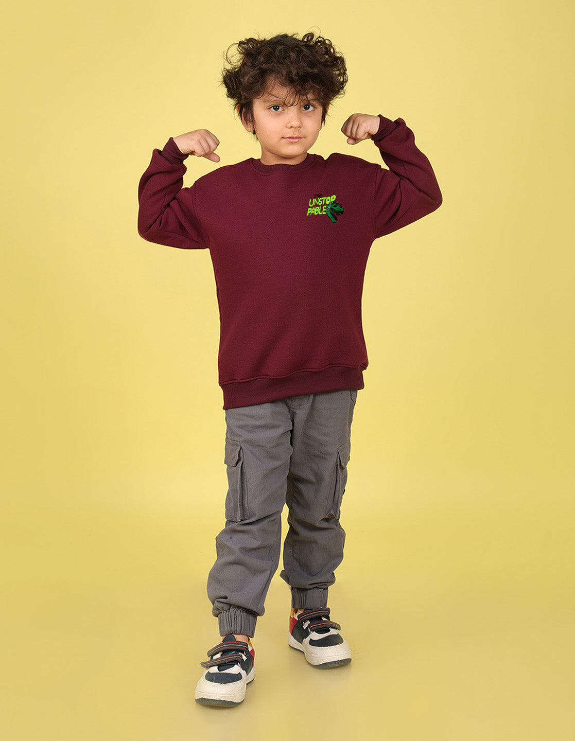 NUSYL Boy's Burgundy Unstoppable text Printed Oversized Round neck Sweatshirt