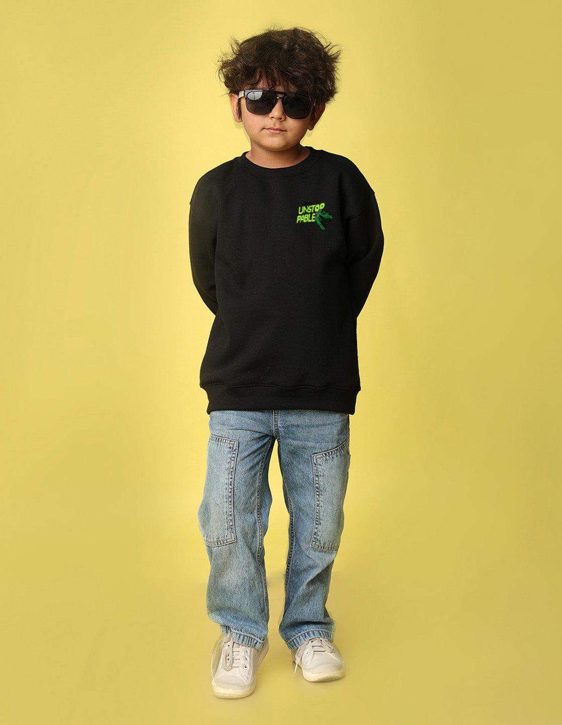 NUSYL Boy's Black Unstoppable text Printed Oversized Round neck Sweatshirt