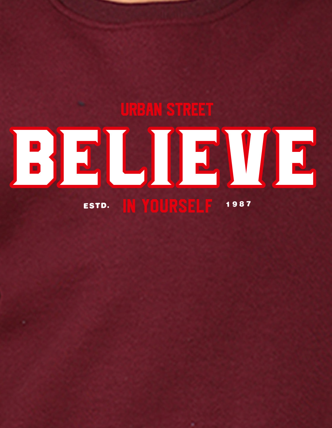 NUSYL Boy's Burgundy Believe text Printed Oversized Round neck Sweatshirt