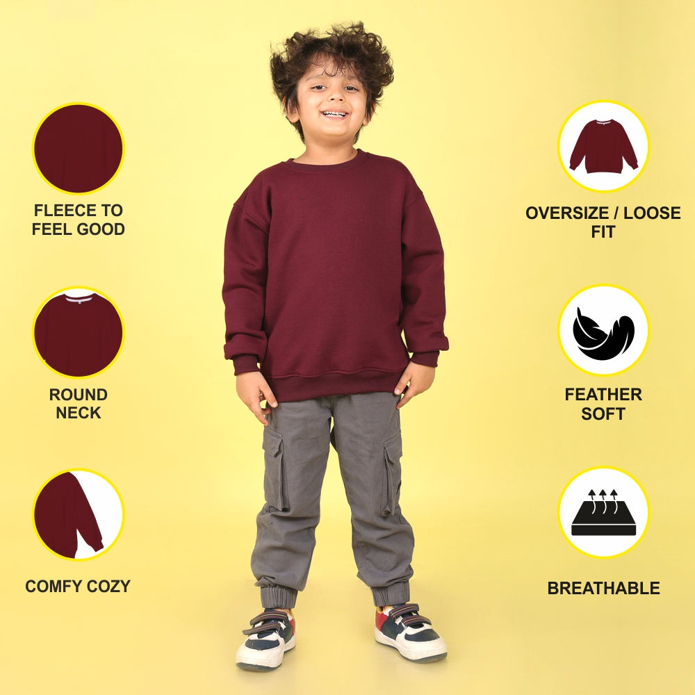 NUSYL Boy's Burgundy Believe text Printed Oversized Round neck Sweatshirt