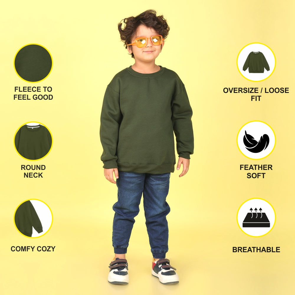 NUSYL Boy's Olive Believe text Printed Oversized Round neck Sweatshirt