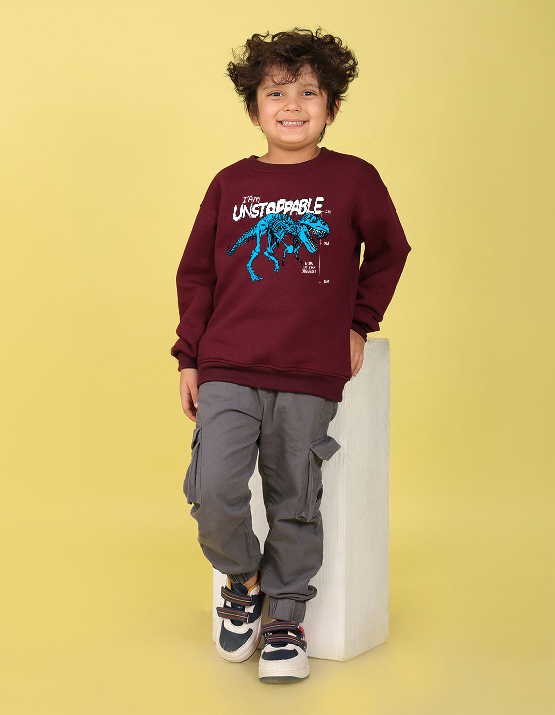 NUSYL Boy's Burgundy I am unstoppable Printed Oversized Round neck Sweatshirt