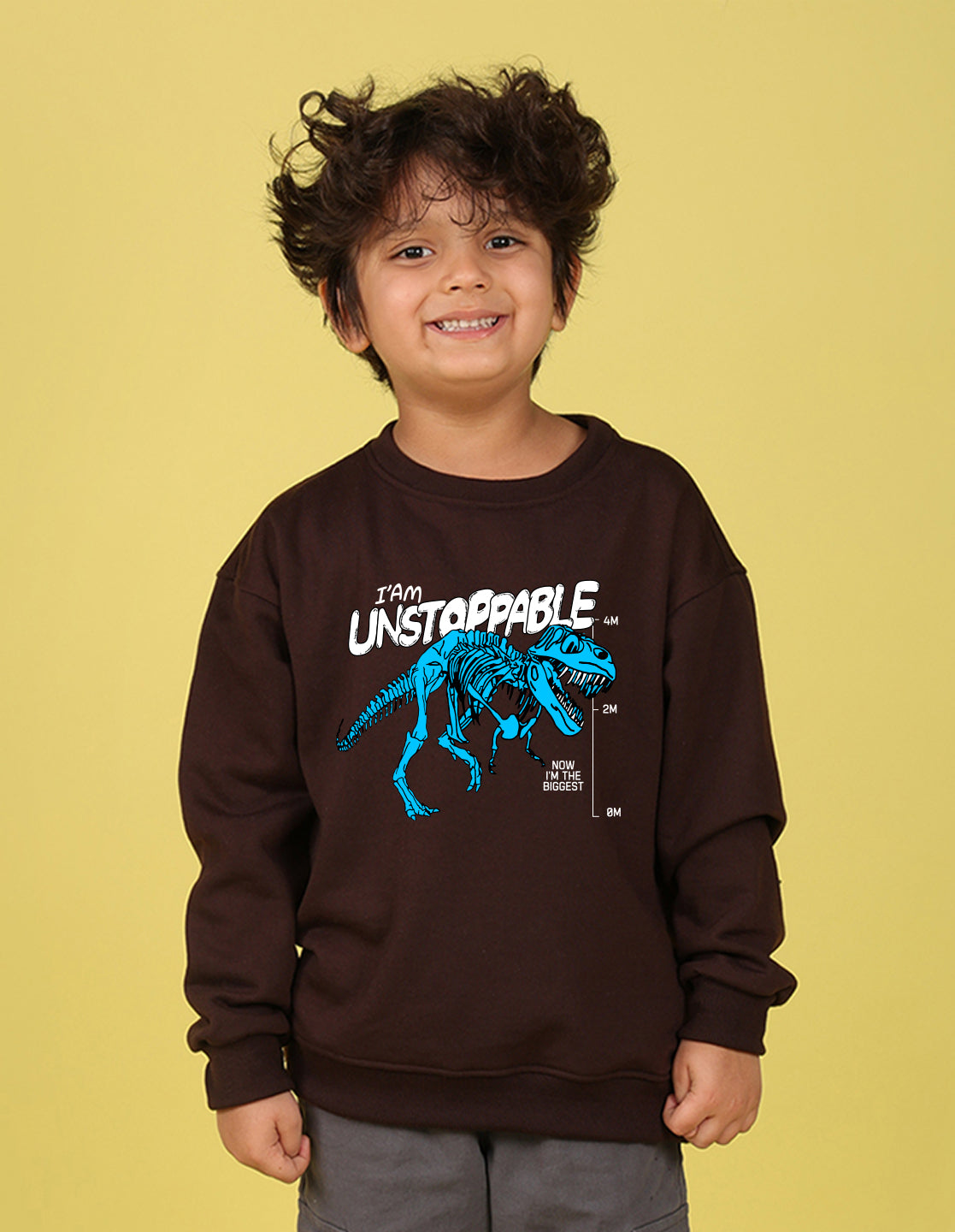 NUSYL Boy's Brown I am unstoppable Printed Oversized Round neck Sweatshirt