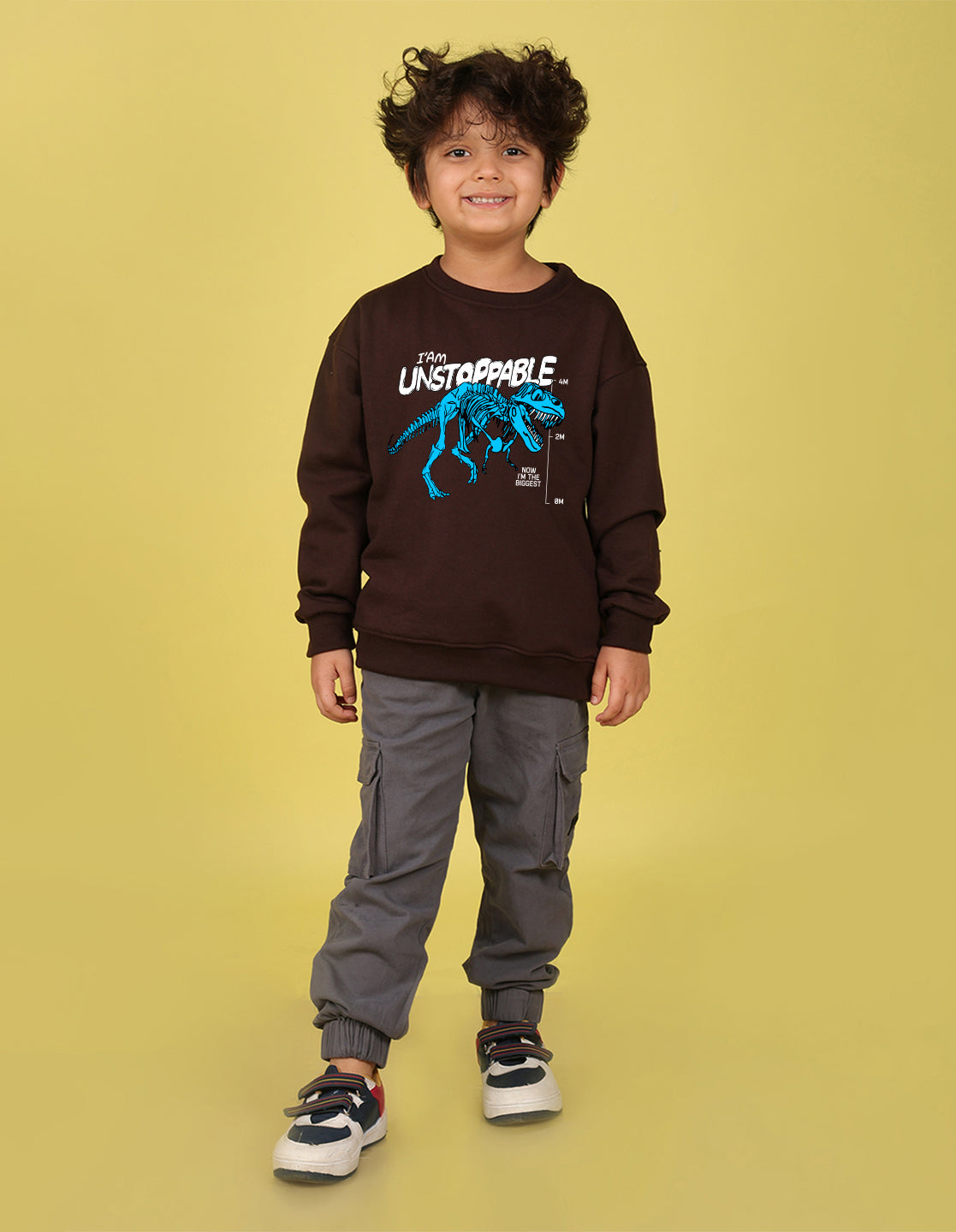 NUSYL Boy's Brown I am unstoppable Printed Oversized Round neck Sweatshirt