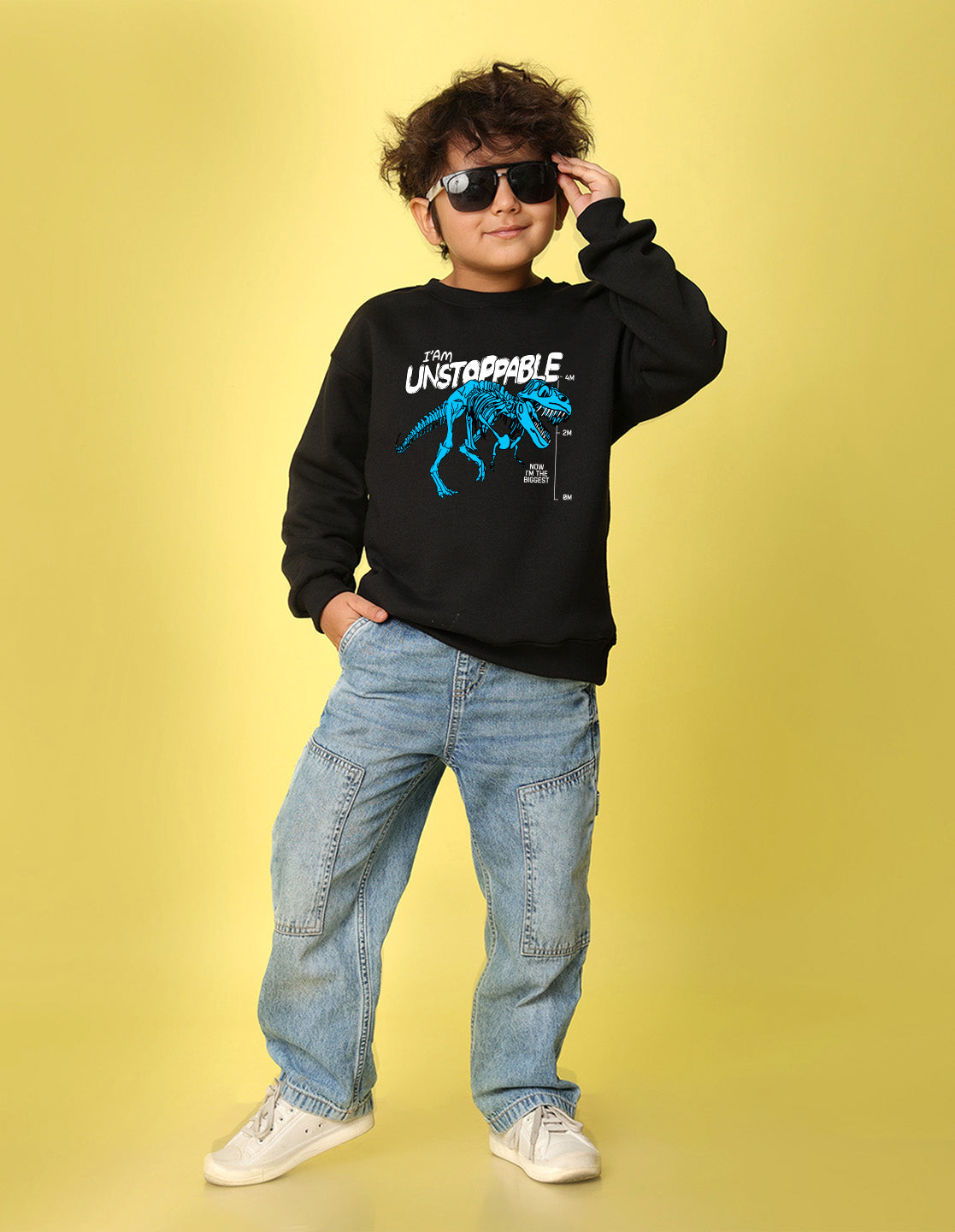 NUSYL Boy's Black I am unstoppable Printed Oversized Round neck Sweatshirt