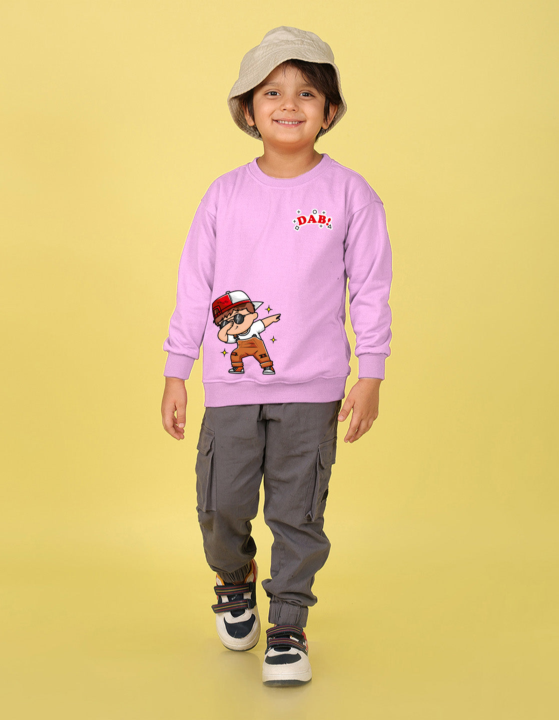 NUSYL Boy's Lilac Dab! text Printed Oversized Round neck Sweatshirt