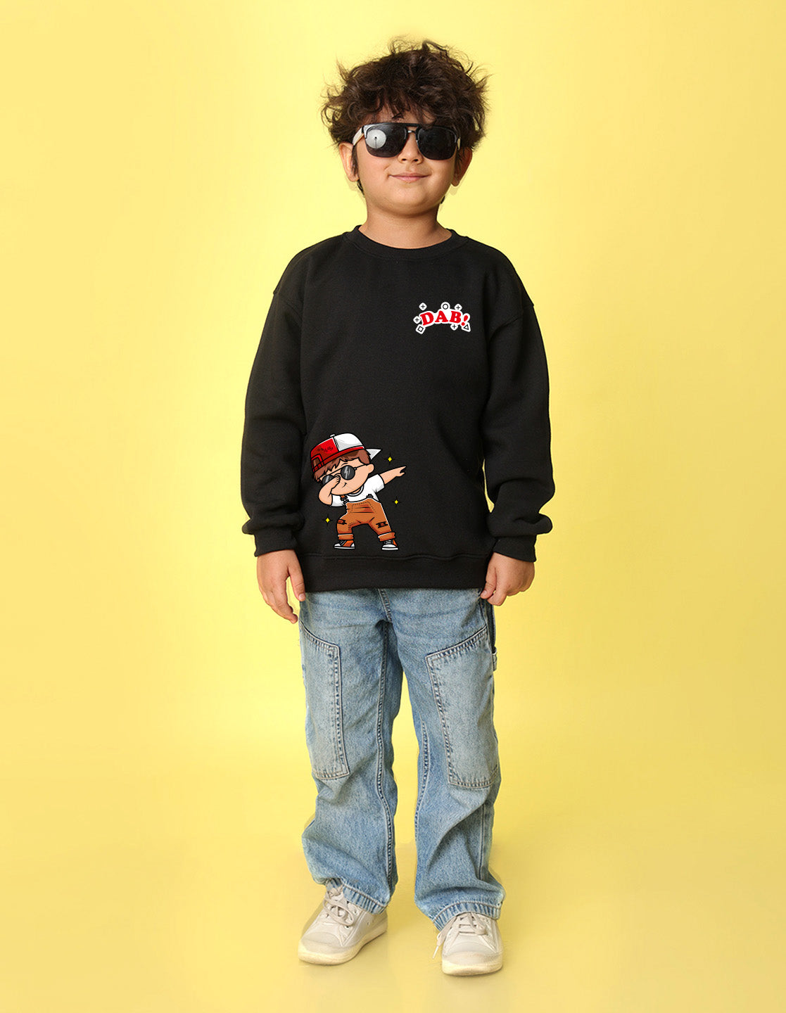 NUSYL Boy's Black Dab! text Printed Oversized Round neck Sweatshirt