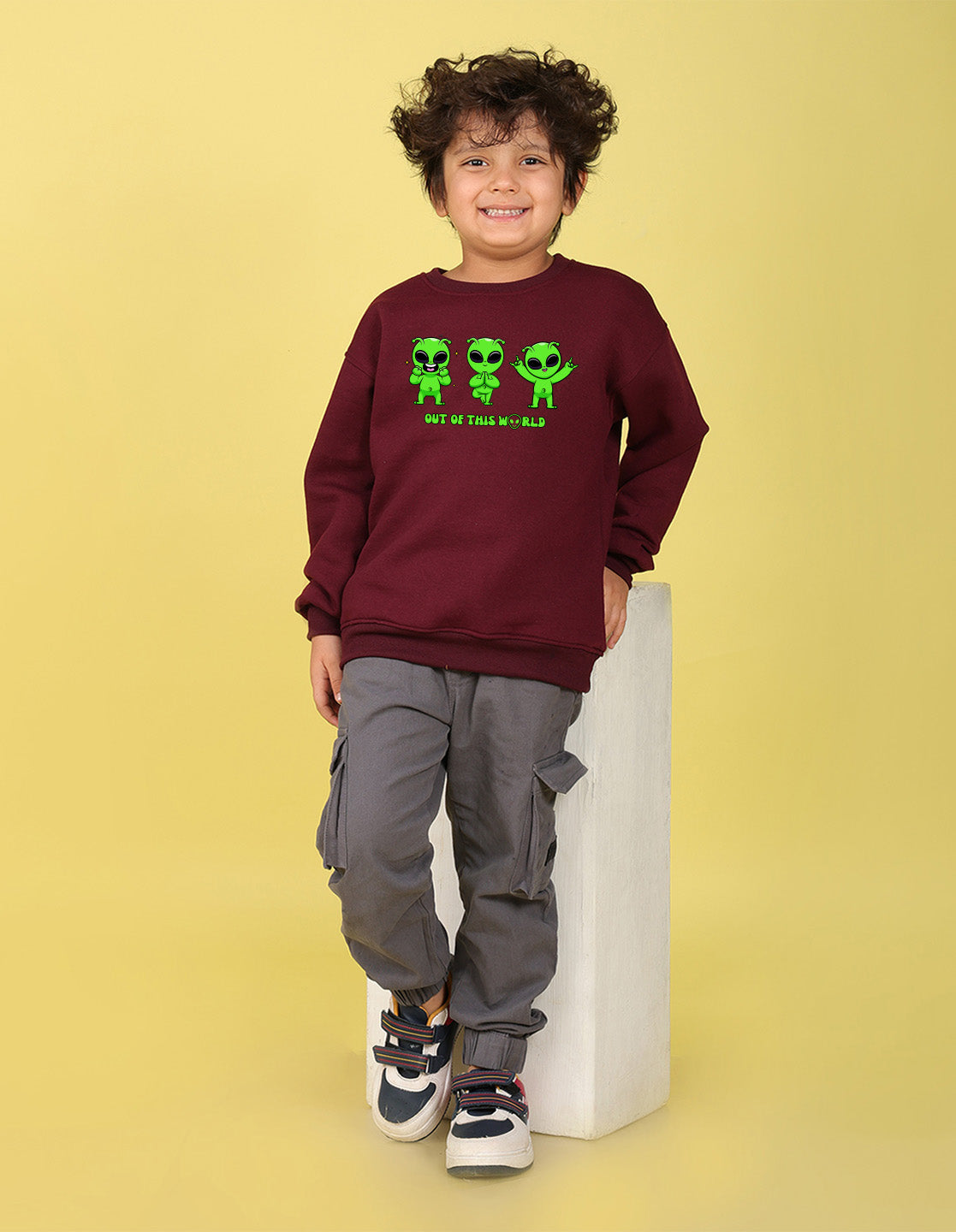 NUSYL Boy's Burgundy Out of this world text Printed Oversized Round neck Sweatshirt