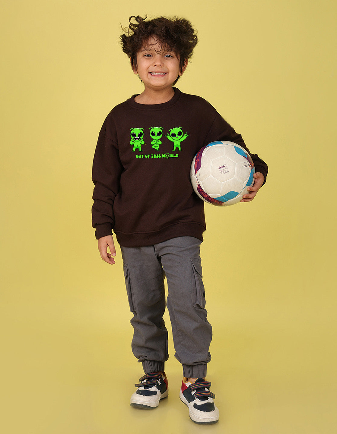 NUSYL Boy's Brown Out of this world text Printed Oversized Round neck Sweatshirt