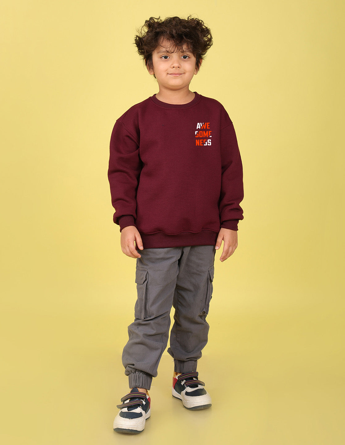 NUSYL Boy's Burgundy Awesomeness text Printed Oversized Round neck Sweatshirt
