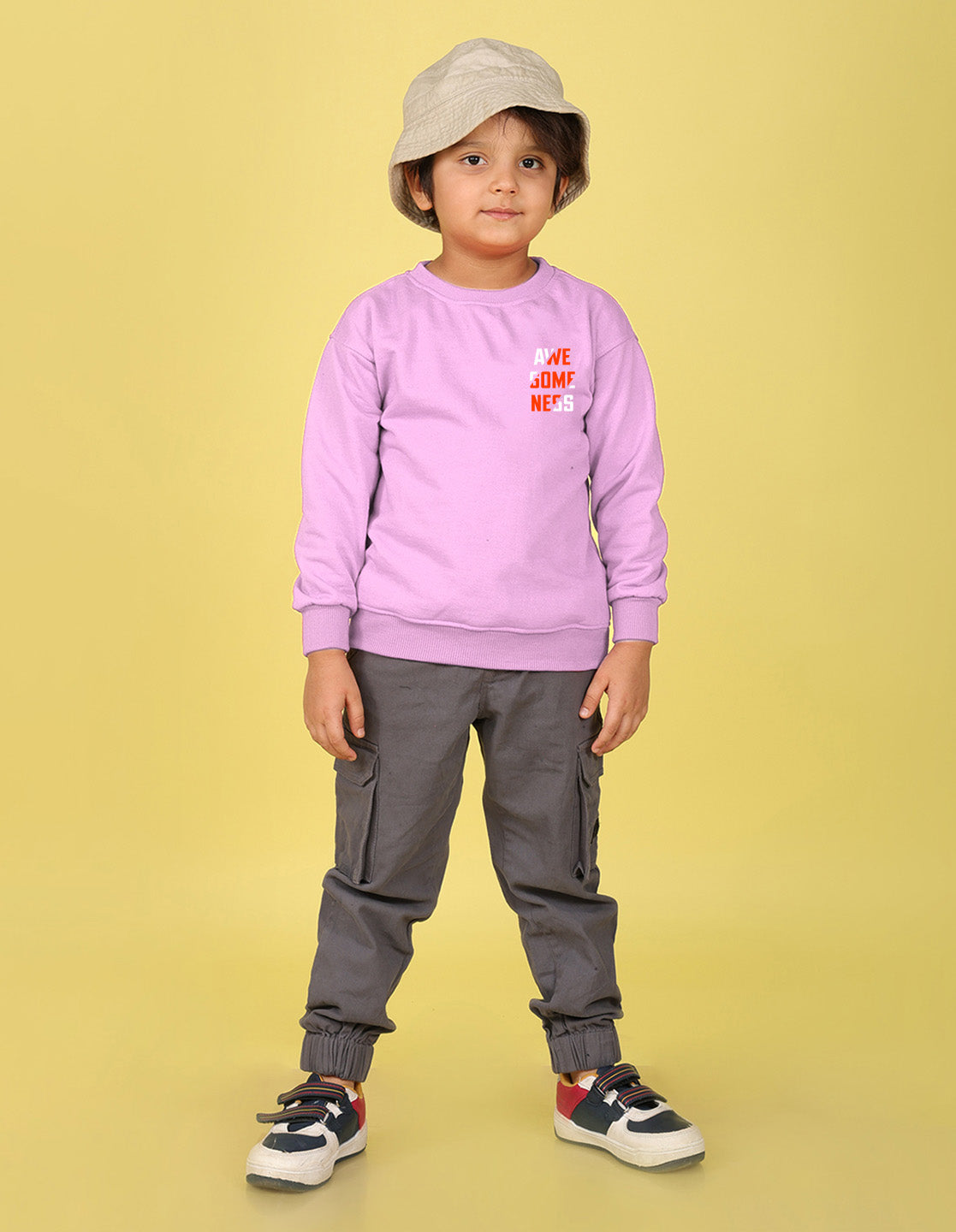 NUSYL Boy's Lilac Awesomeness text Printed Oversized Round neck Sweatshirt