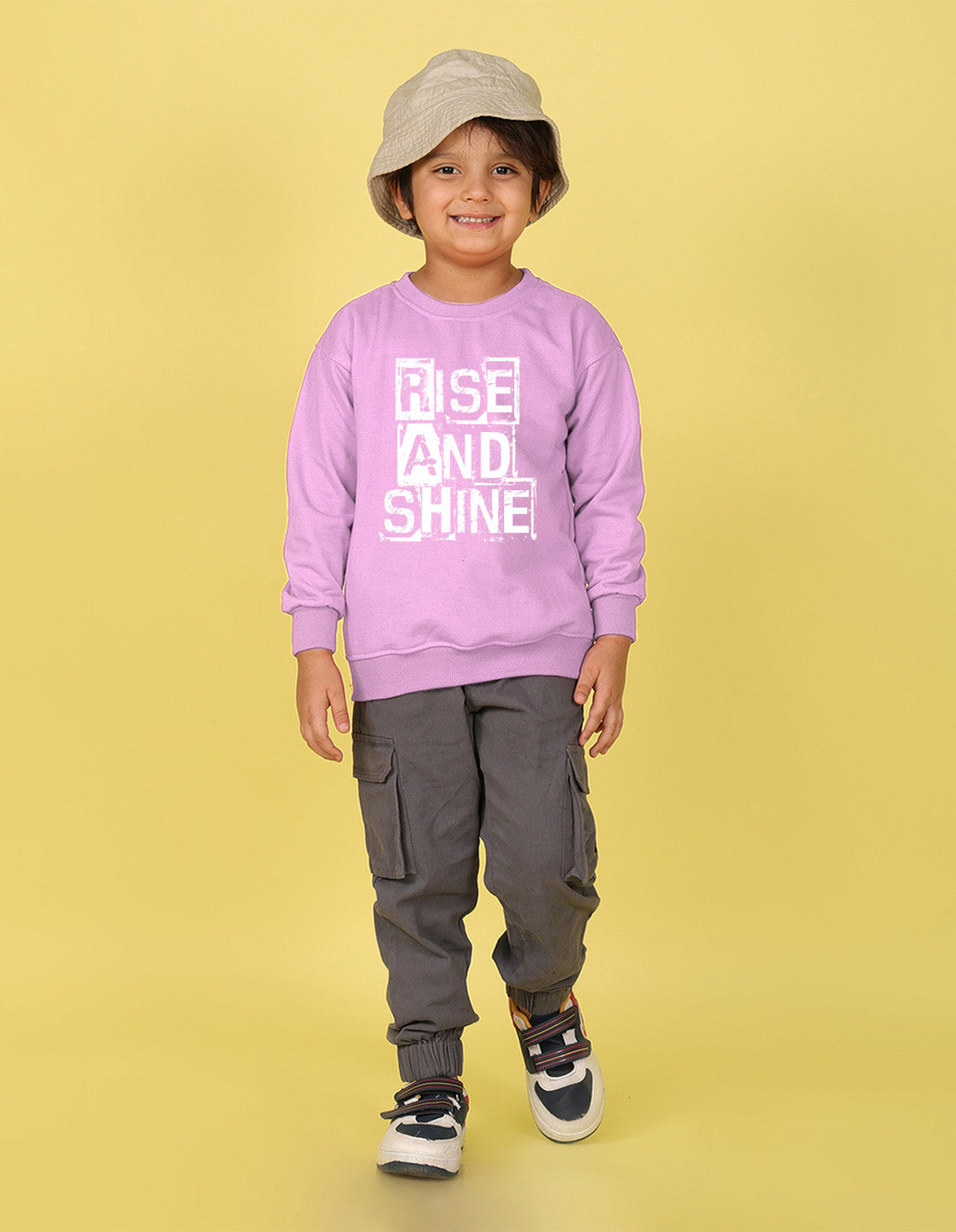 NUSYL Boy's Lilac Rise and shine text Printed Oversized Round neck Sweatshirt