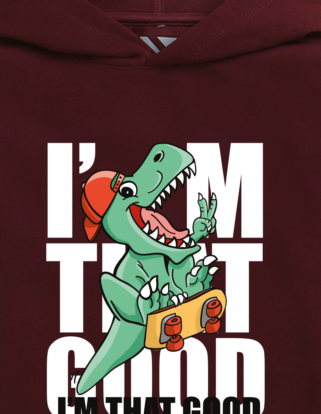 Nusyl Boy's Burgundy Dinosaur & text Printed Hoodie