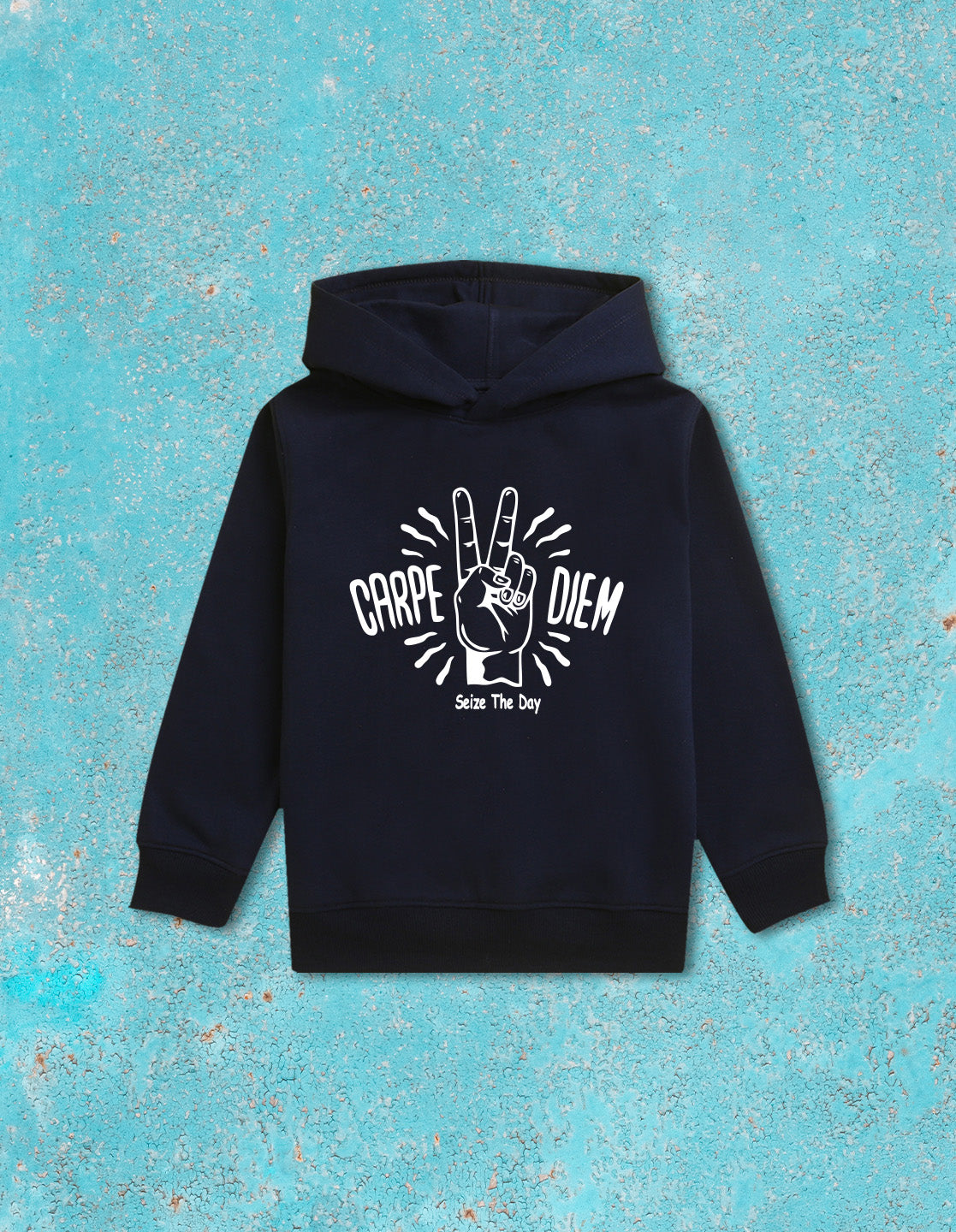 Nusyl Boy's Navy Blue Carpe diem text Printed Hoodie