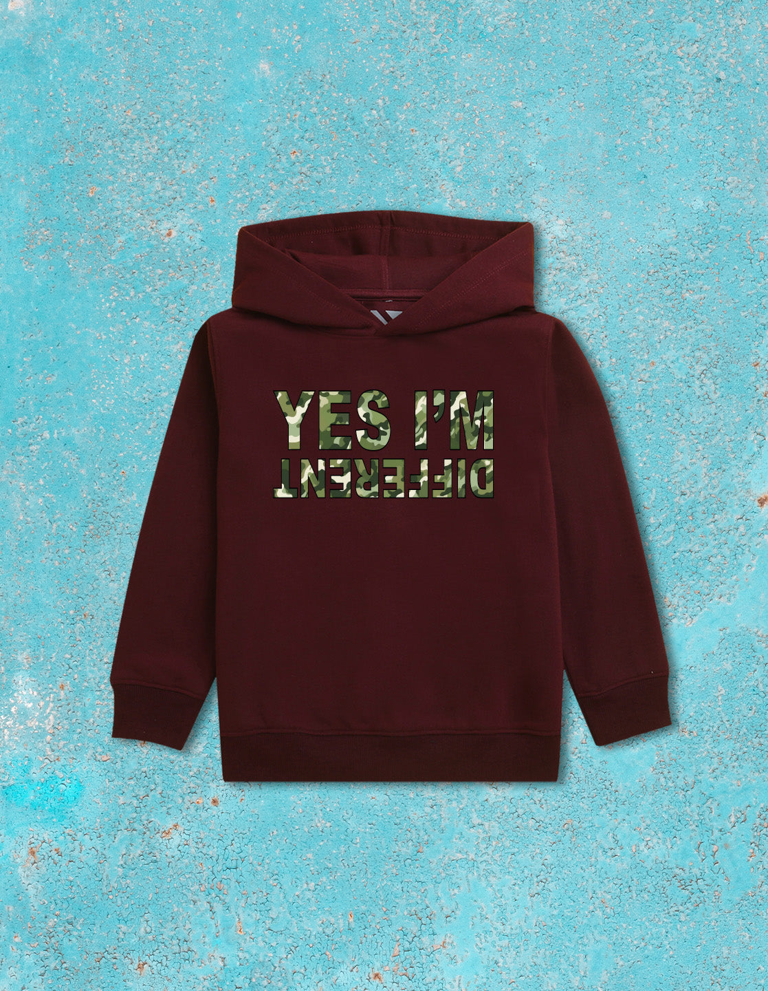 Nusyl Boy's Burgundy Yes I'm different text Printed Hoodie
