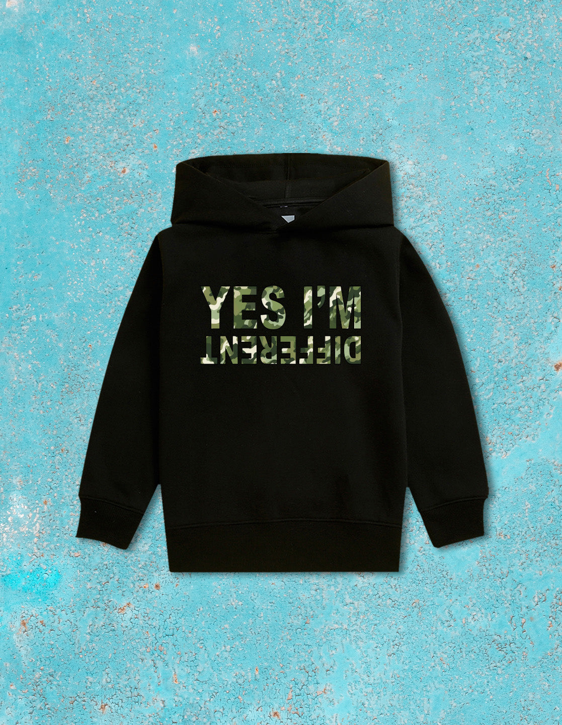 Nusyl Boy's Black Yes I'm different text Printed Hoodie