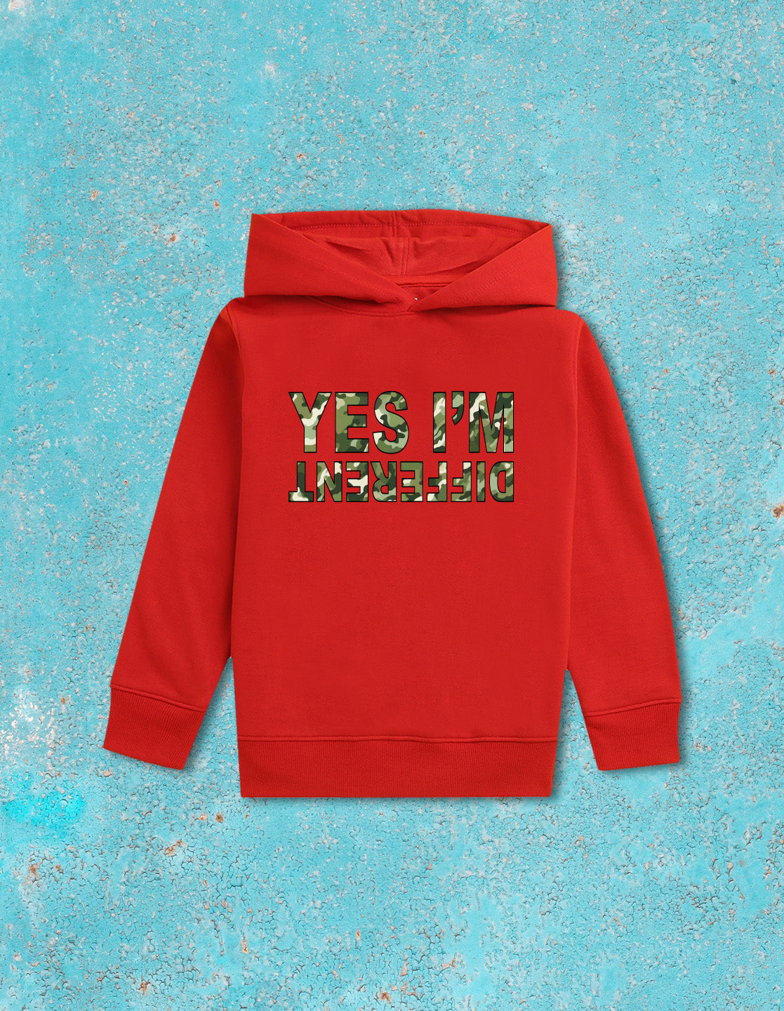 Nusyl Boy's Red Yes I'm different text Printed Hoodie