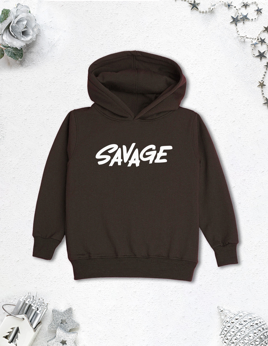 Nusyl Boy's Brown Savage text Printed Hoodie