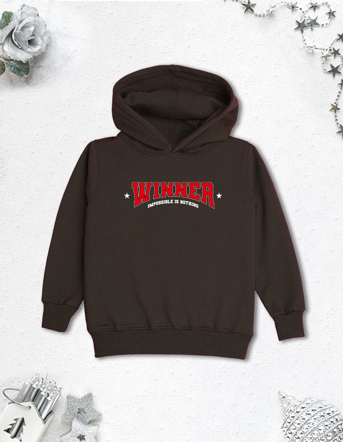 Nusyl Boy's Brown Winner text Printed Hoodie