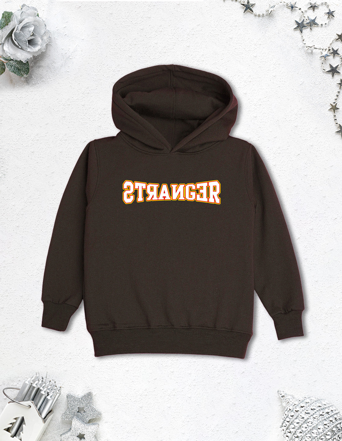Nusyl Boy's Brown Stranger text Printed Hoodie
