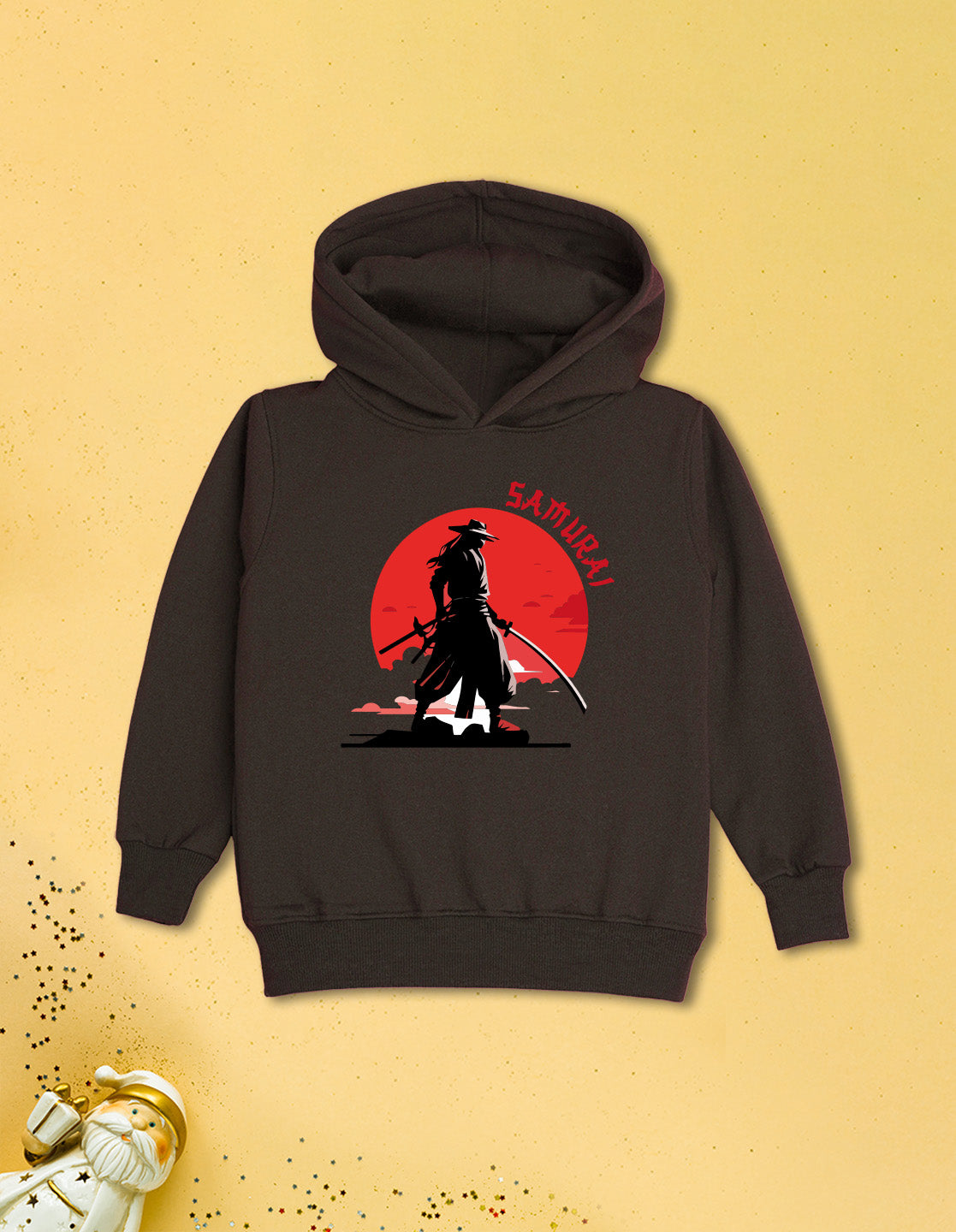 Nusyl Boy's Brown Japanese Samurai Printed Hoodie