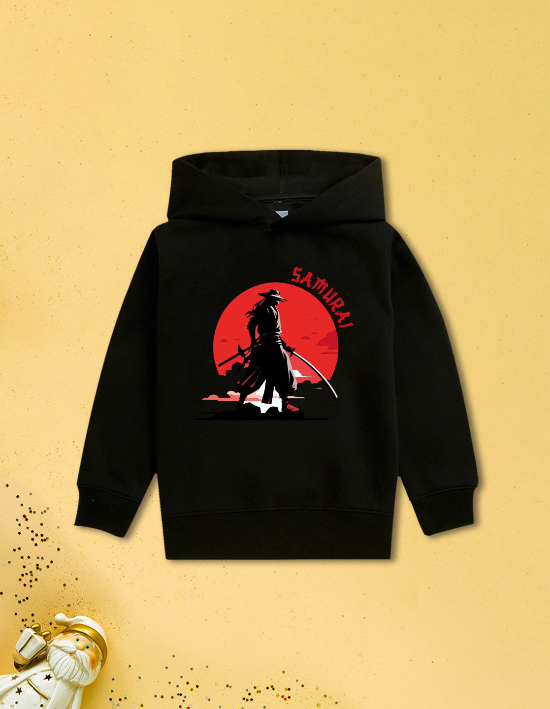 Nusyl Boy's Black Japanese Samurai Printed Hoodie