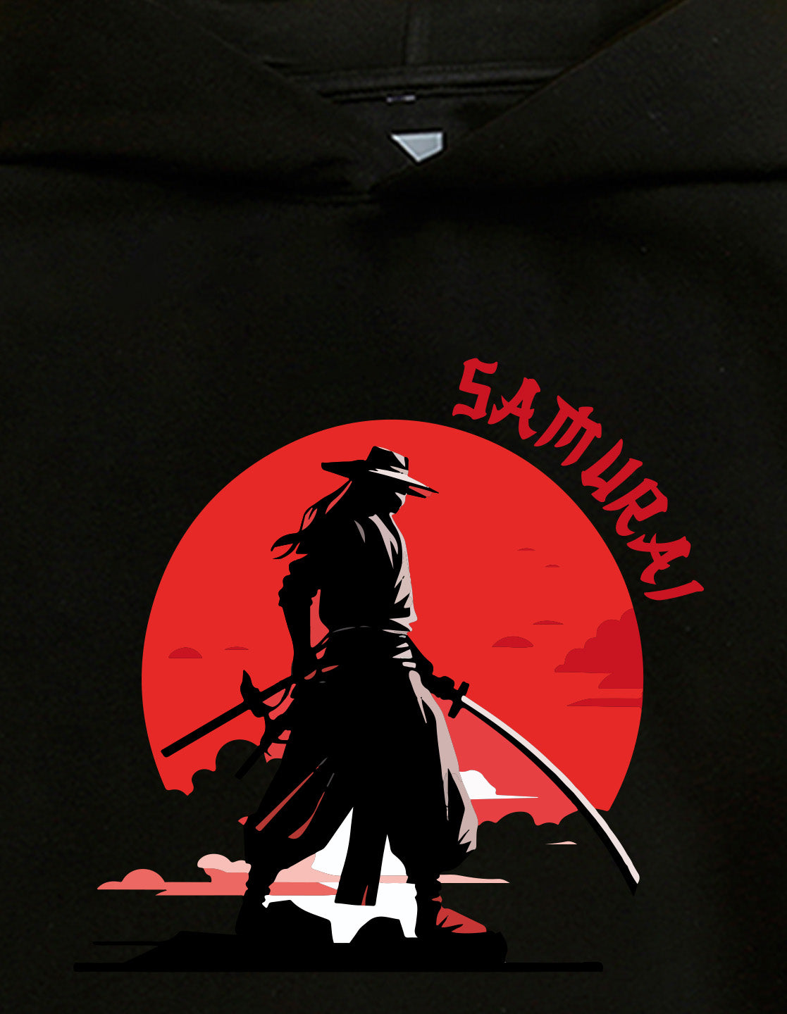 Nusyl Boy's Black Japanese Samurai Printed Hoodie