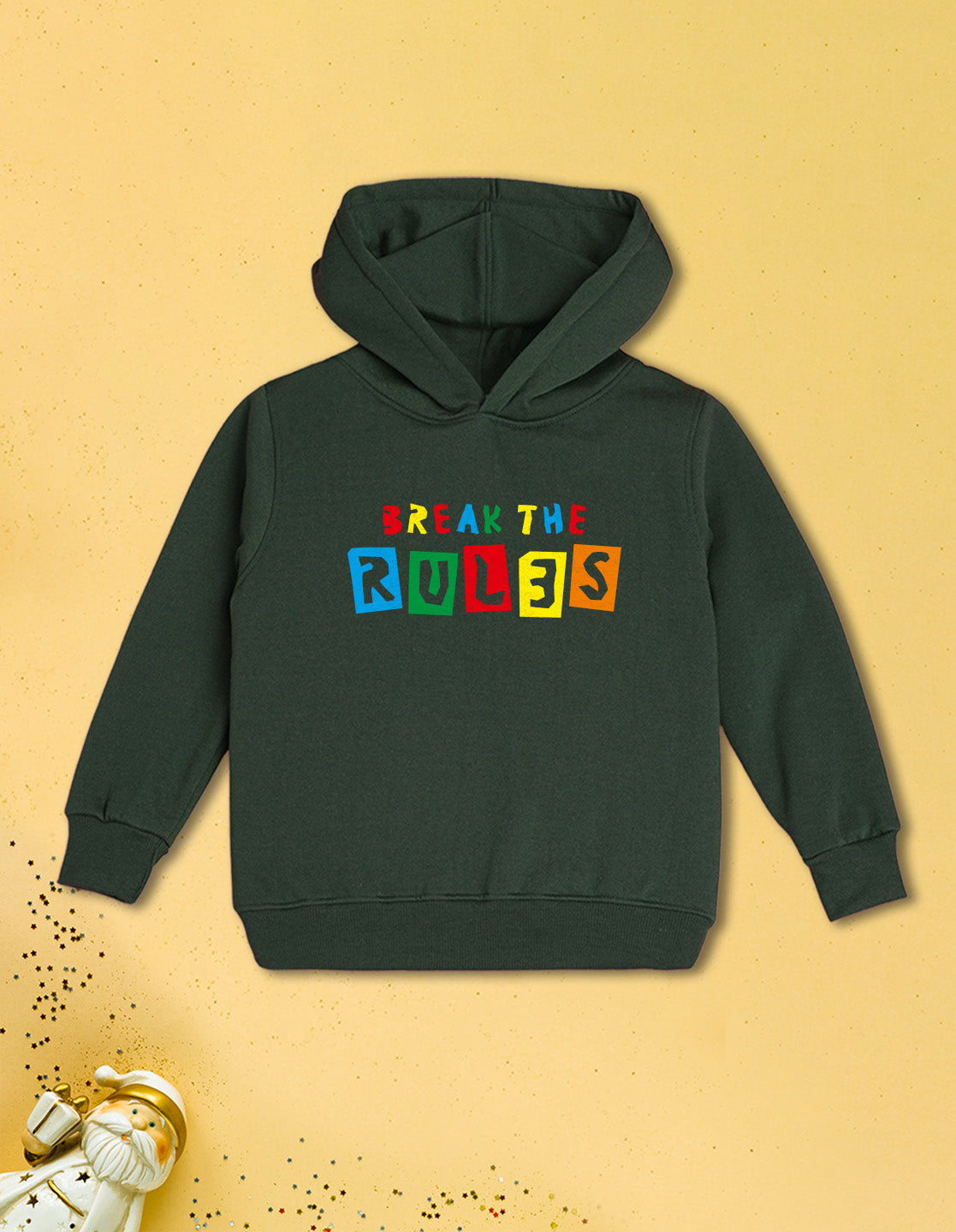 Nusyl Boy's Olive Break the rules text Printed Hoodie